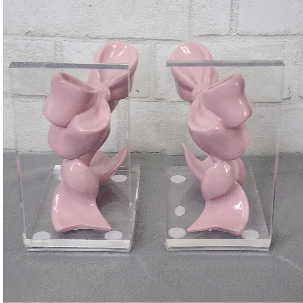 Pink Bow Bookends Coquette Bookend Acrylic Resin Girly Office Nursery 2 Pc Clear - Picture 5 of 8